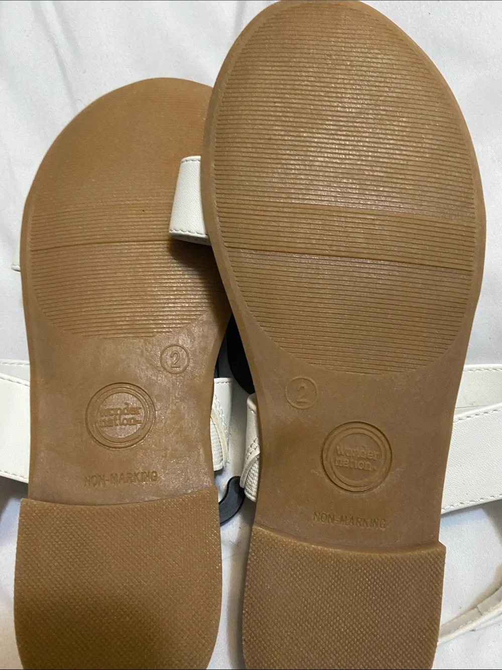 wonder nation White Double-Strap Sandals with Tan Footbed